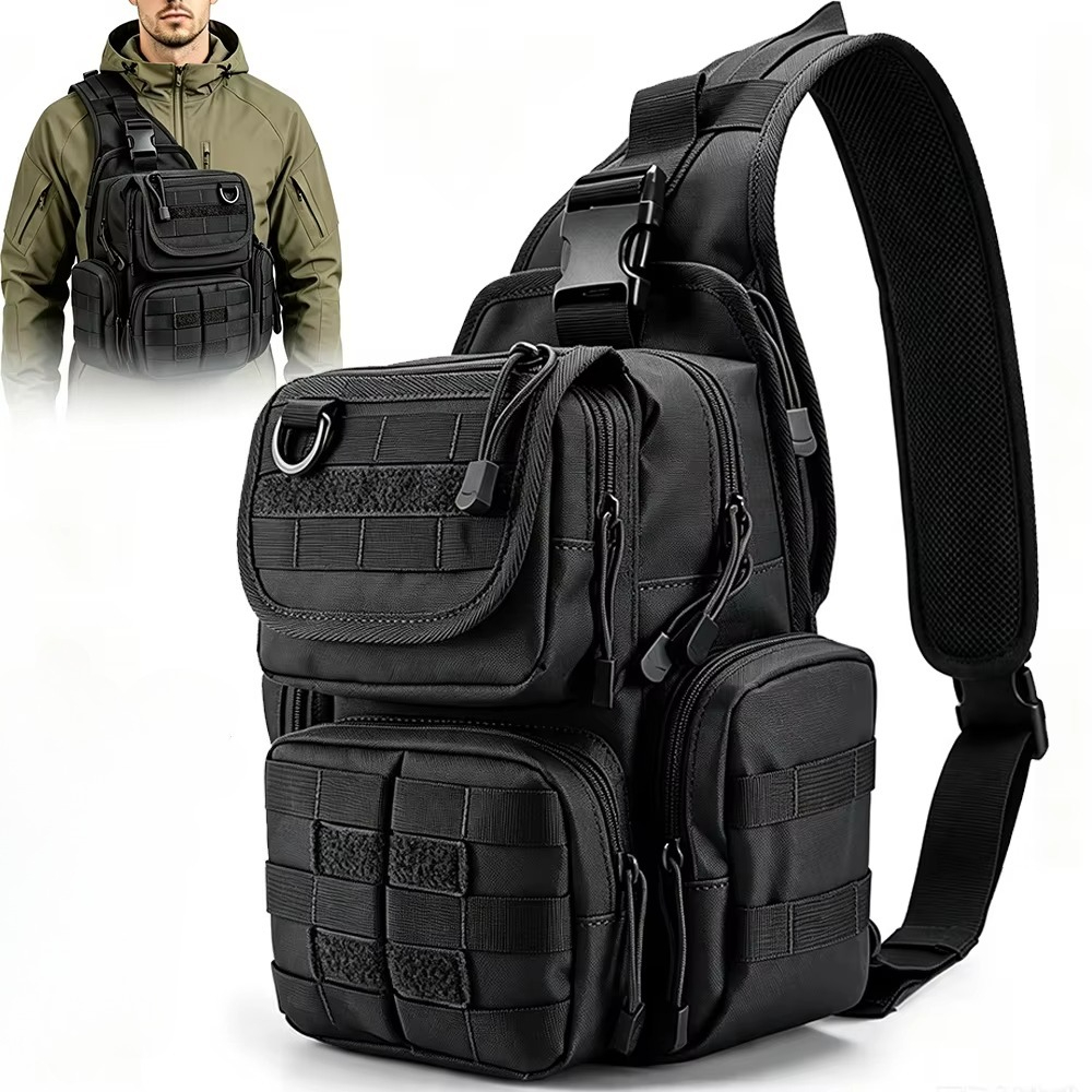 Edc Concealed Carry Sling Bag - タクティカル・ピストルバッグ。隠し携帯用ガンバッグ。ホルスター付き。左右の肩にかけられるチェストパック。Molleシステム対応。EDC（エブリデイ・キャリー）用。クロスボディ・スリング・バックパック。