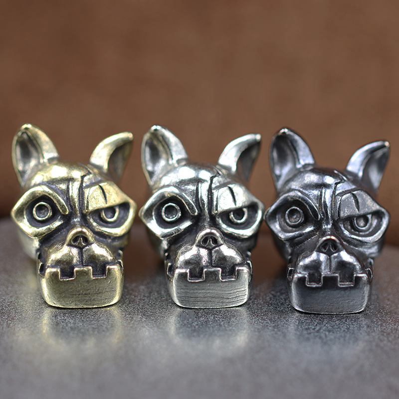 Edc Everyday Carry Knives - ブルドッグヘッド真鍮ナイフビーズEDC DIYパラコード織りアクセサリージュエリー動物犬子犬バックパック傘ロープランヤードペンダント